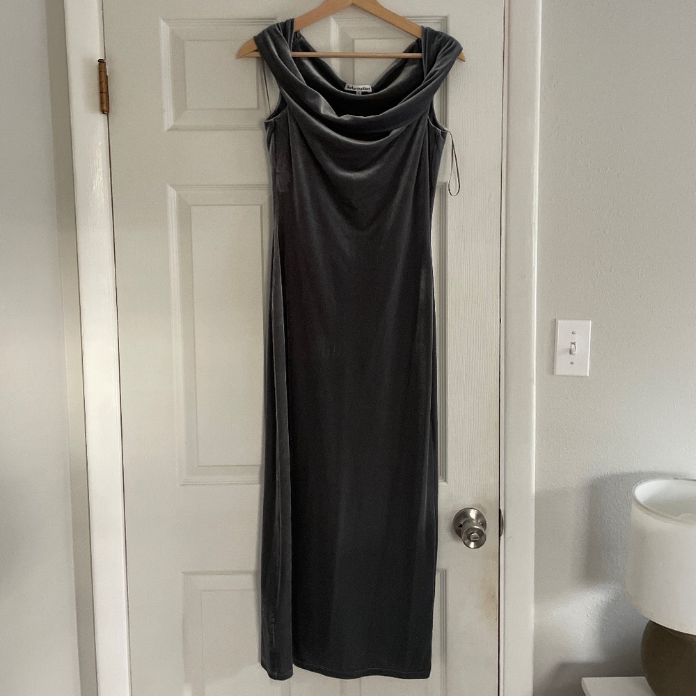Reformation Jamen Assymetrical Knit Velvet Midi Dress in Silver